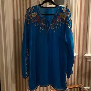 Vibrant blue Johnny Was embroidered tunic